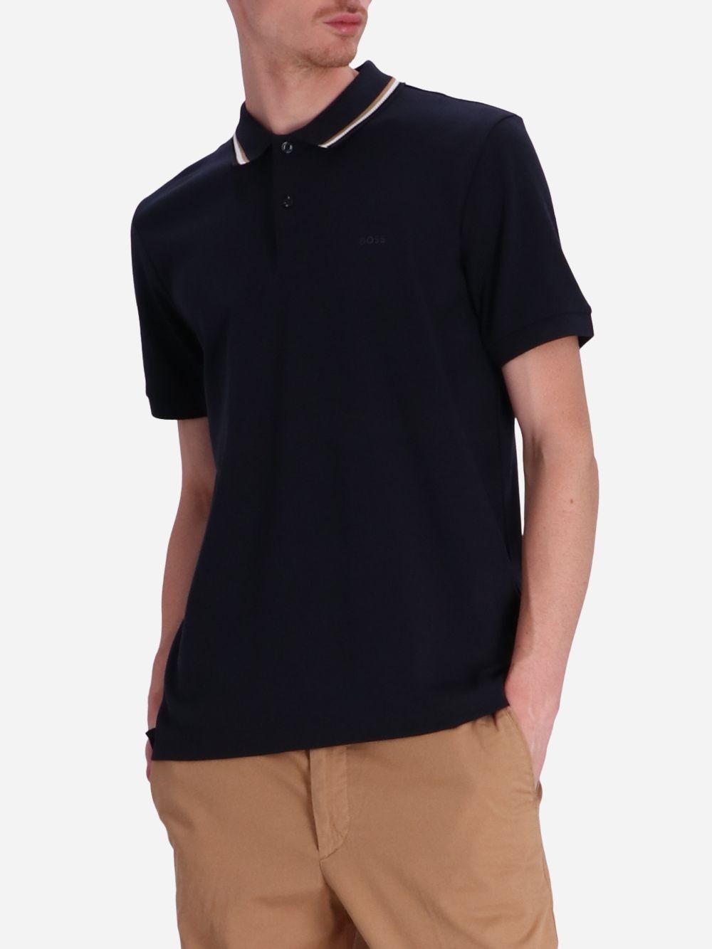 Hugo Boss Logo-print Striped-trim Cotton Polo Shirt In Black