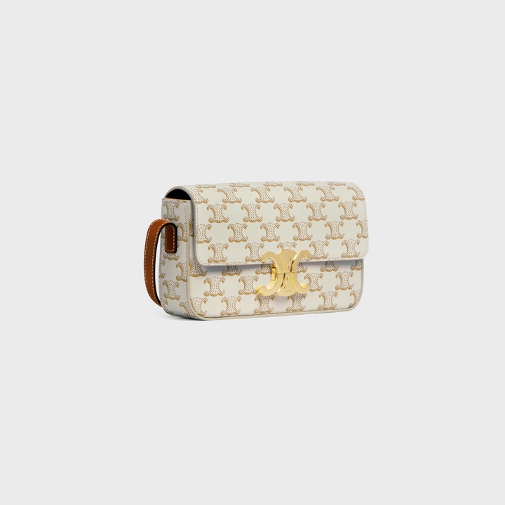 Celine Triomphe Logo Printed Cowhide Shoulder Backpack In White