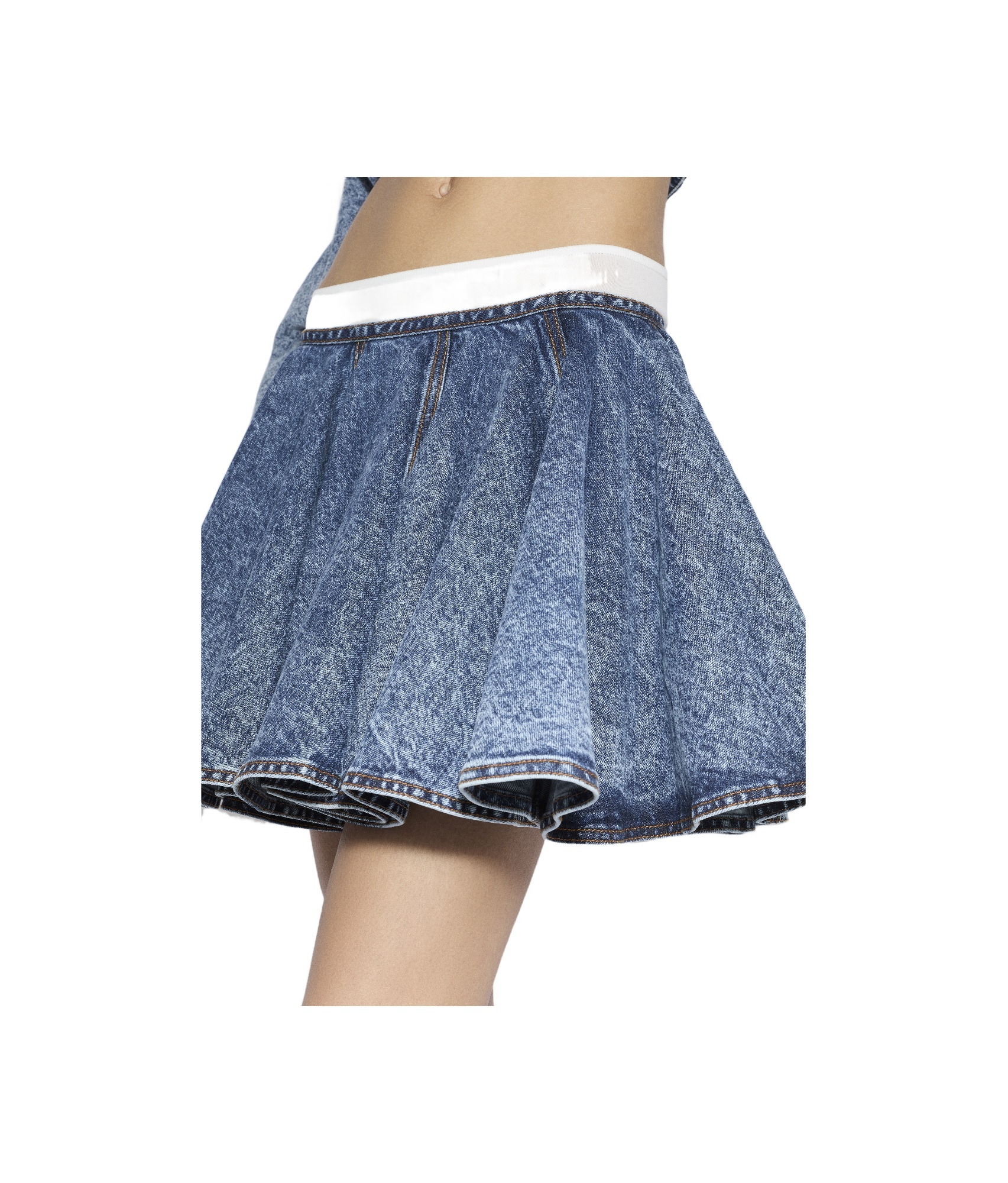 Alaïa Womens Skater Pleated Denim-blend Mini Skirt Bleu Neige In Blue