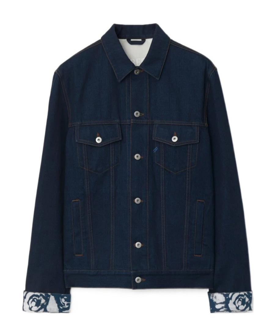 Burberry Denim Jacket With Chest Pockets And Contrast Stitching In Blue