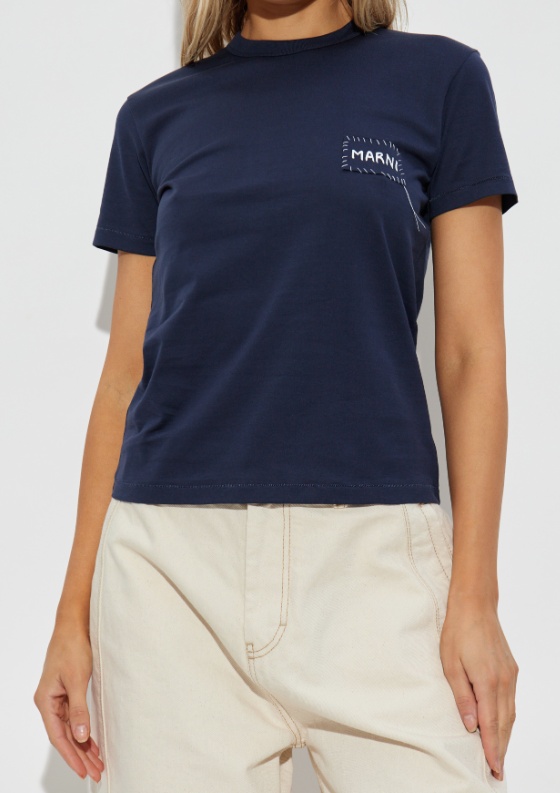 Marni Embroidered-patch T-shirt In Blue