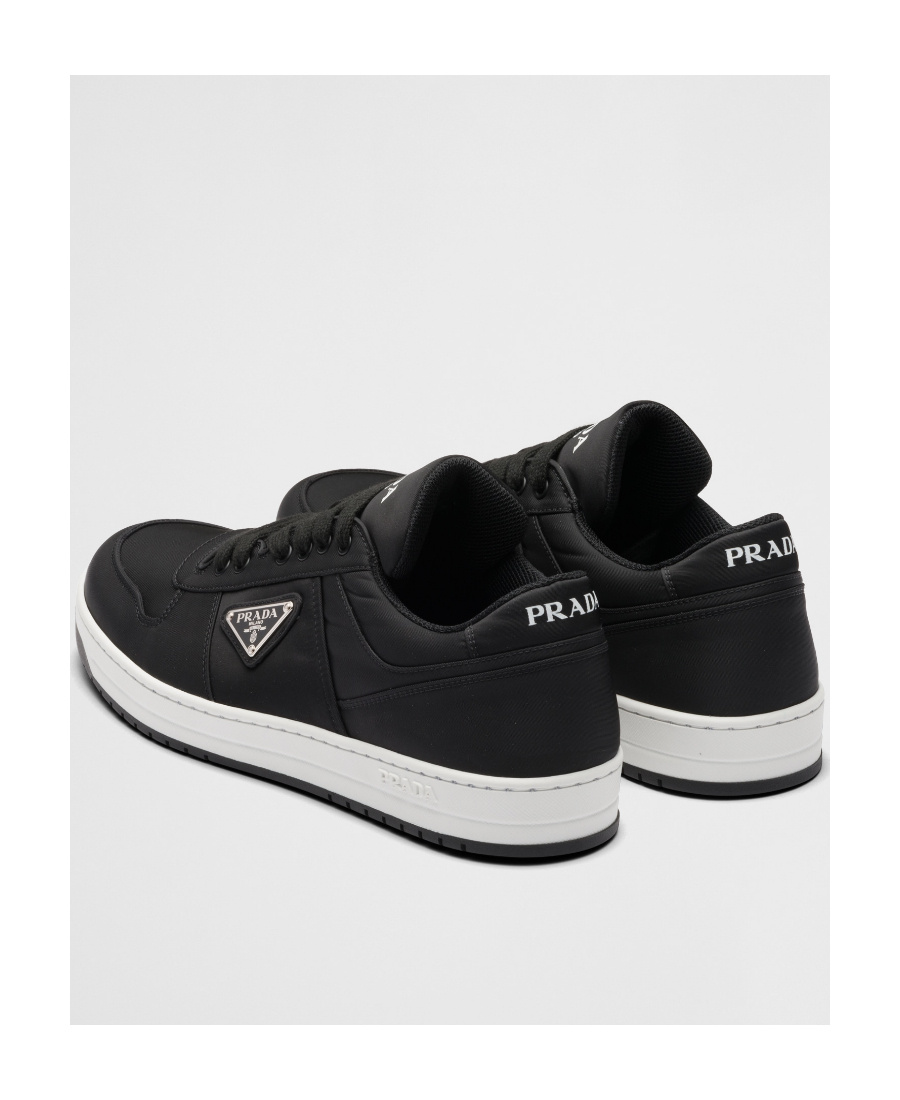 Prada Leather Sneakers With Perforated Toe Cap In Black