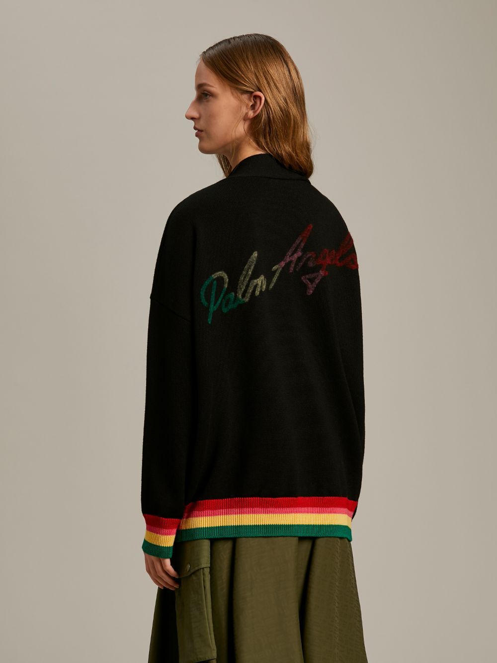 Palm Angels Miami Logo Needled Cardigan In Black
