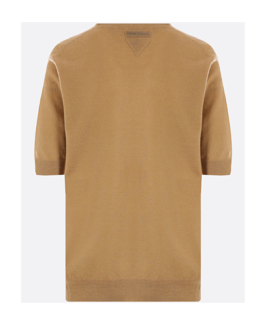 Prada Superfine Cashmere Short-sleeve Sweater In Animal Print