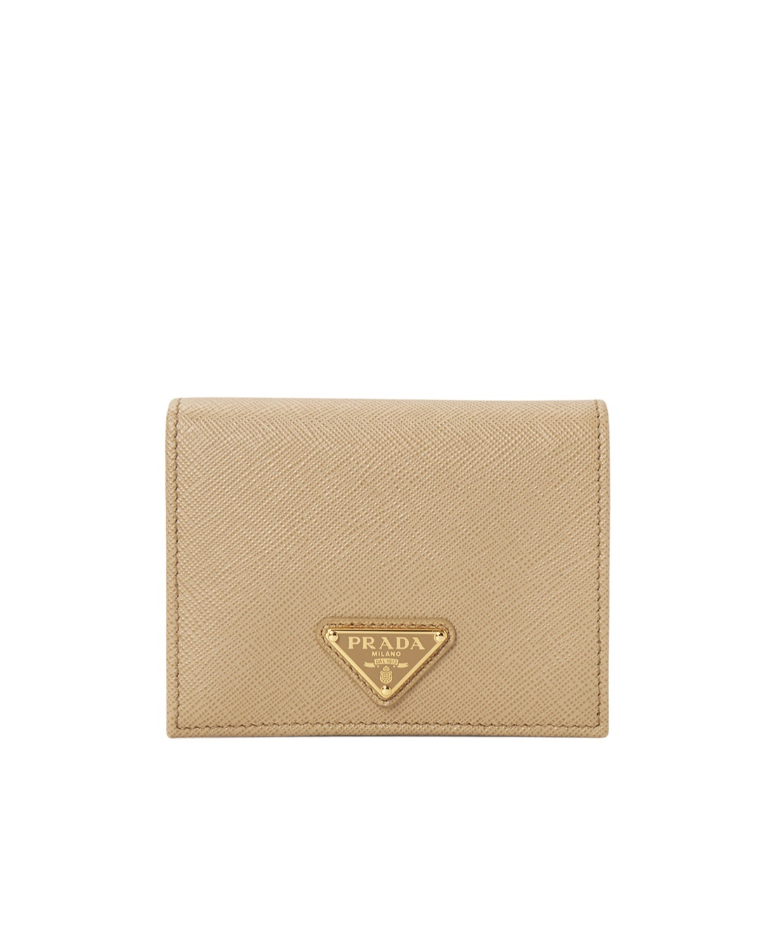 Prada Small Triangle-logo Plaque Leather Wallet In Nude