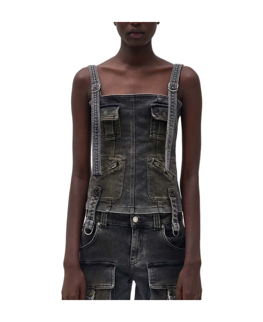 Shop Blumarine Cargo-pockets Denim Top In Black