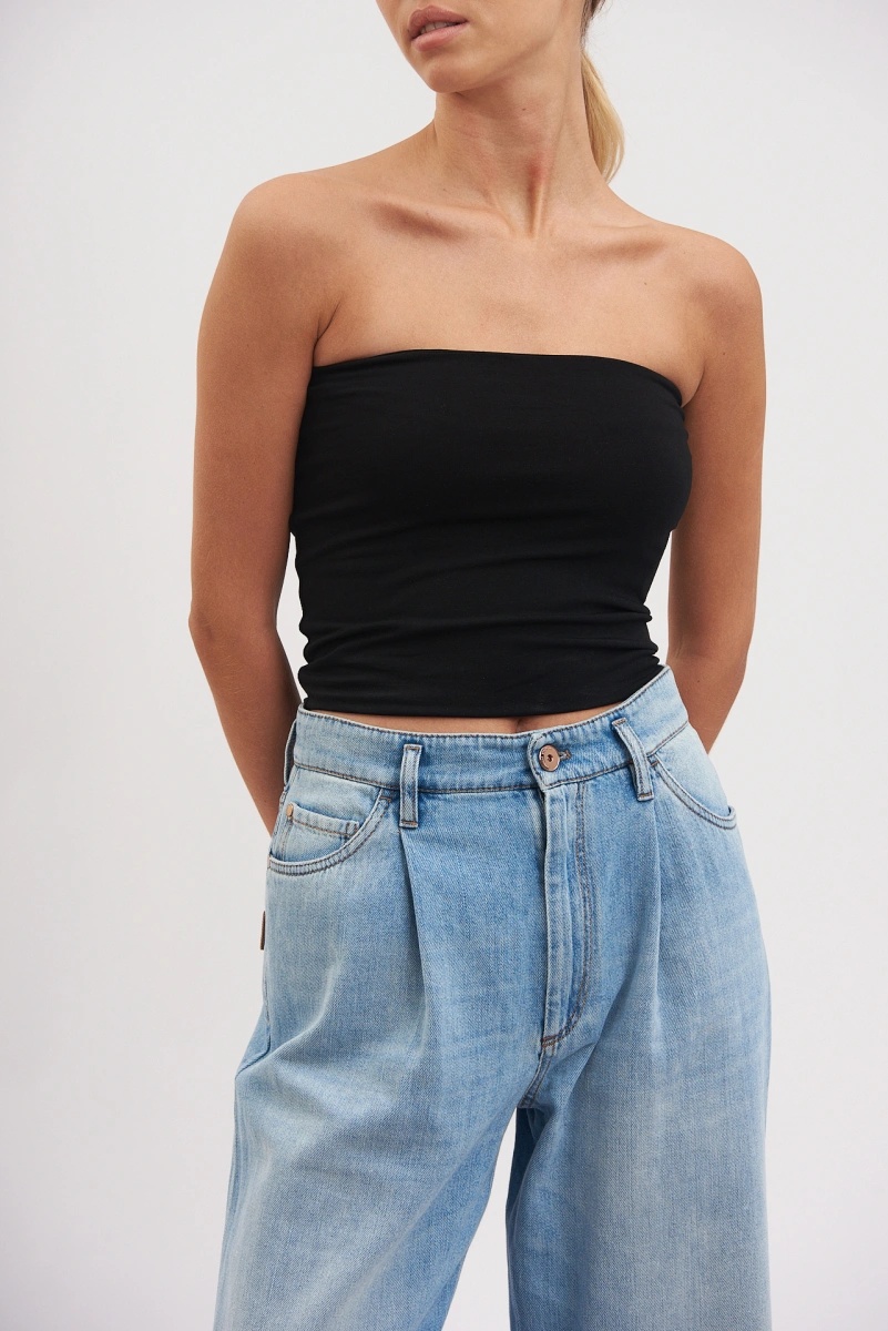 Brunello Cucinelli Black Solid Strapless Top In Blue
