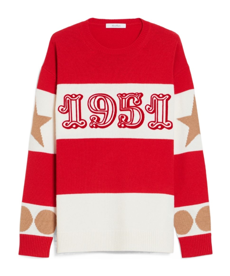 Max Mara Red Wool Jacquard Dirce Over Pullover In Red