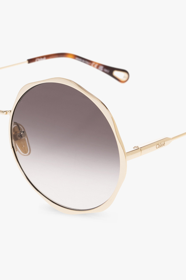 Chloé Logo-engraved Round-frame Sunglasses In Gray