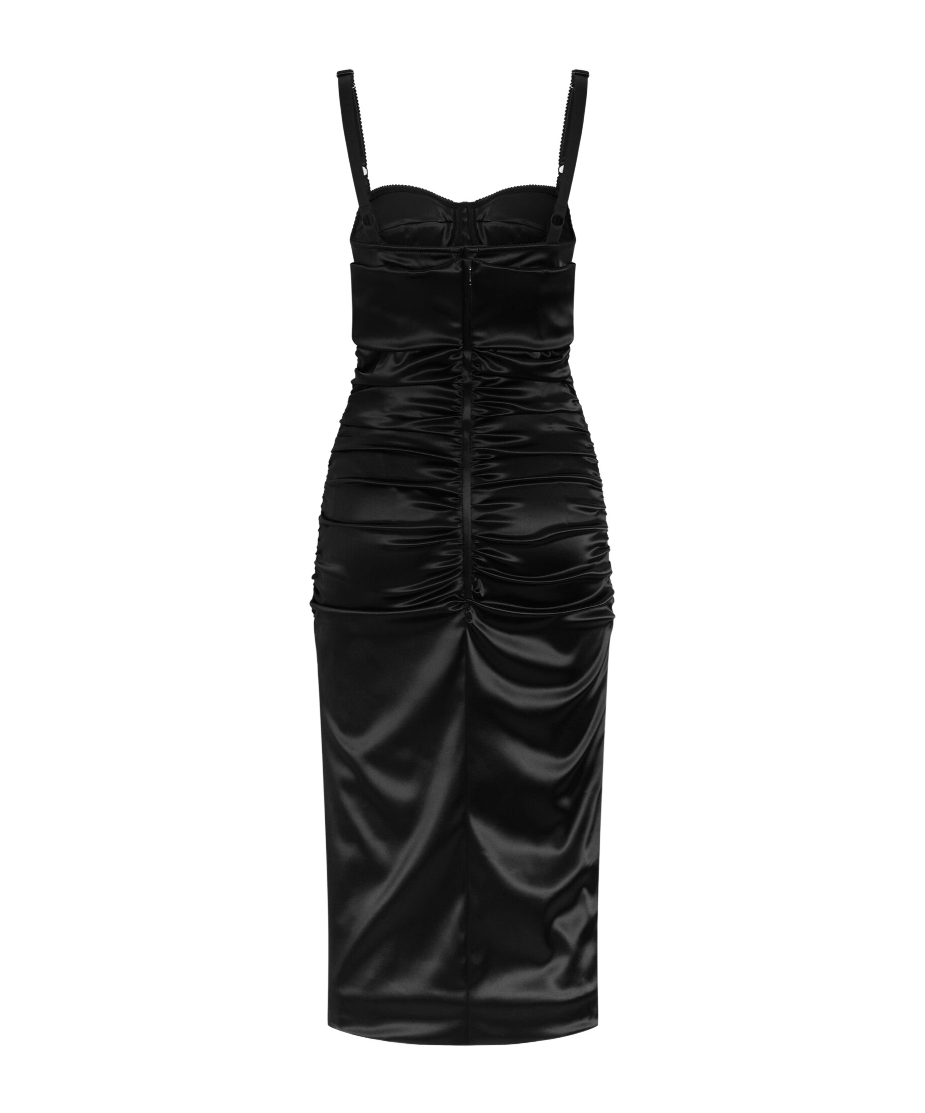Shop Dolce & Gabbana Ruched Satin Midi Dress In Black