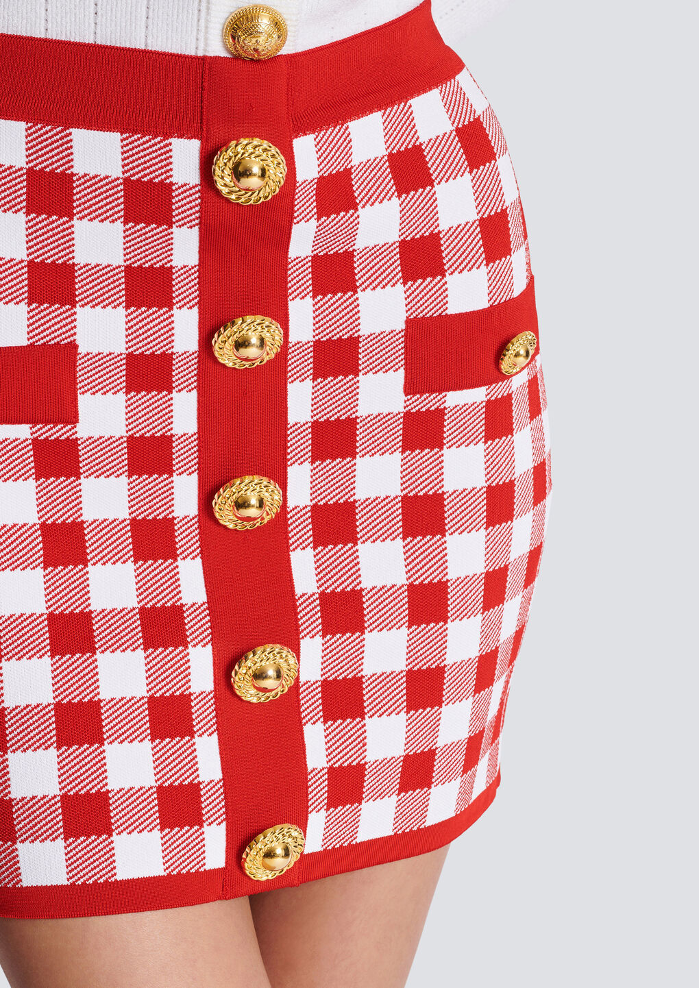 Balmain Vichy Buttoned Mini Skirt In Red