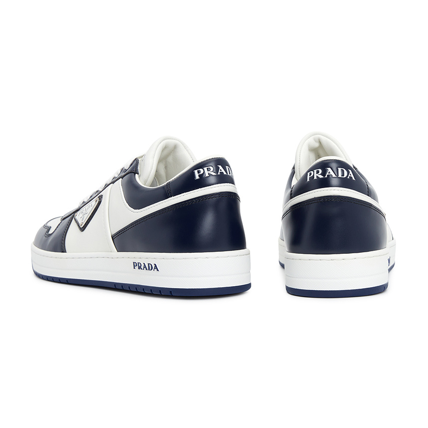 Prada Men's Downtown Bicolor Leather Low-top Sneakers In White