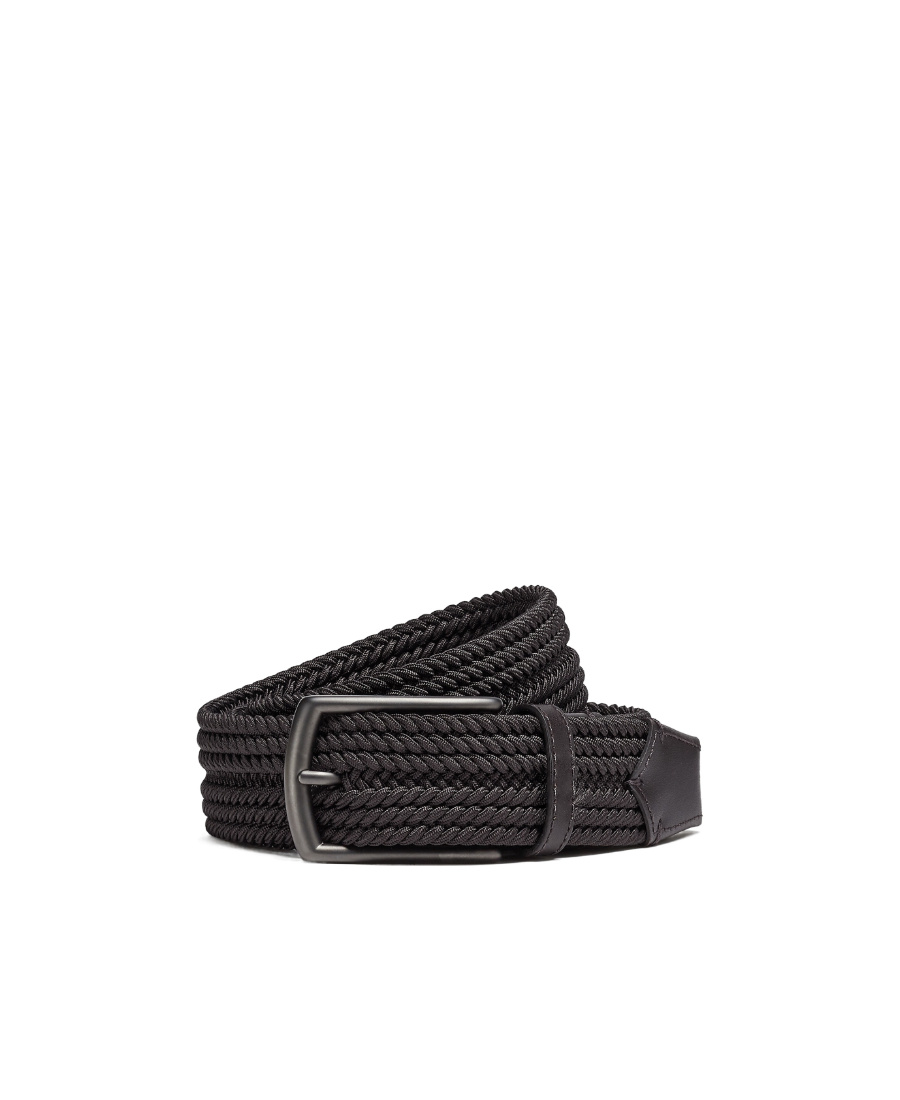 Zegna Black Elastic Rayon Braided Belt In Black