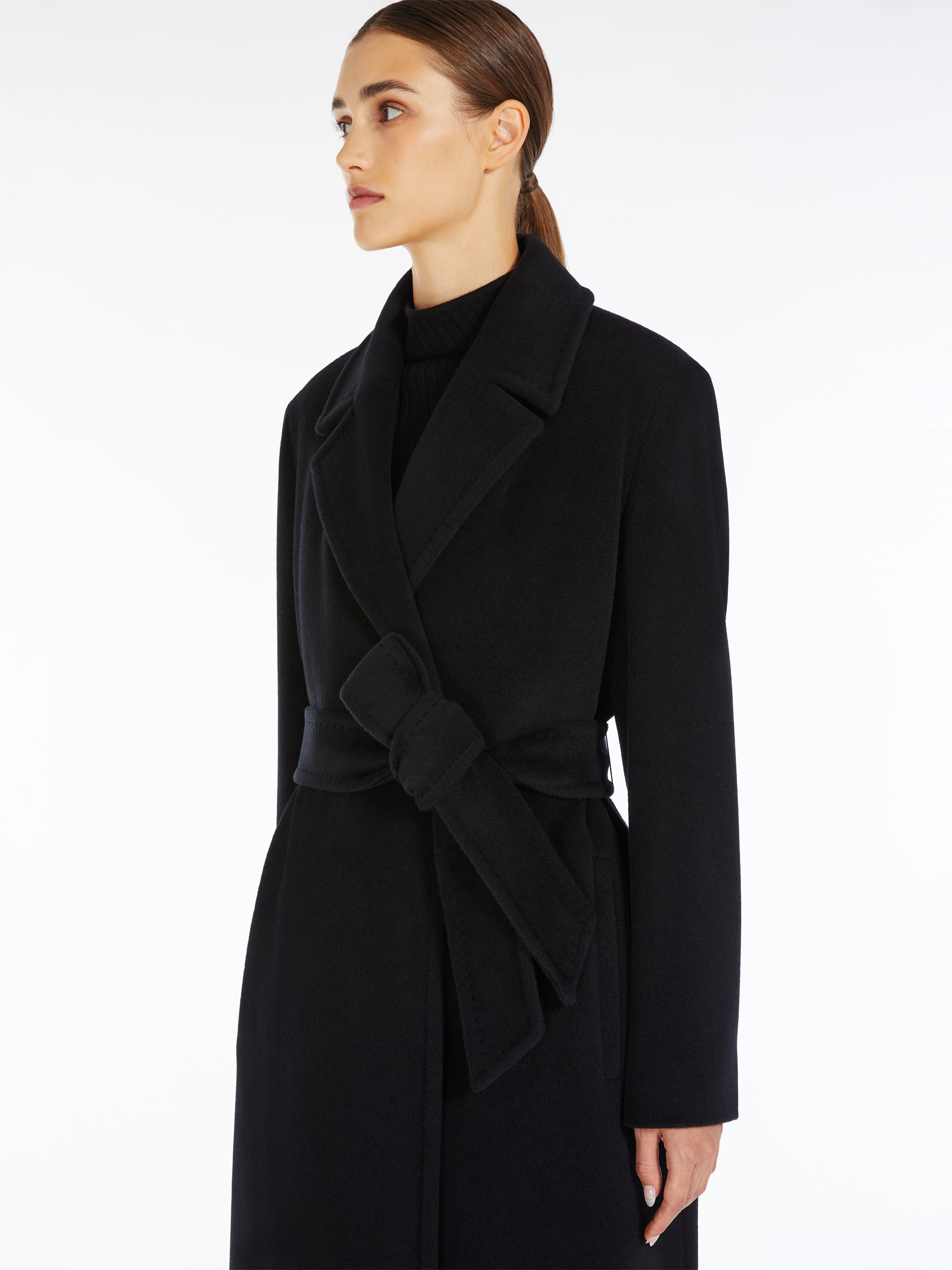 Max Mara Belted Wool Coat In Black