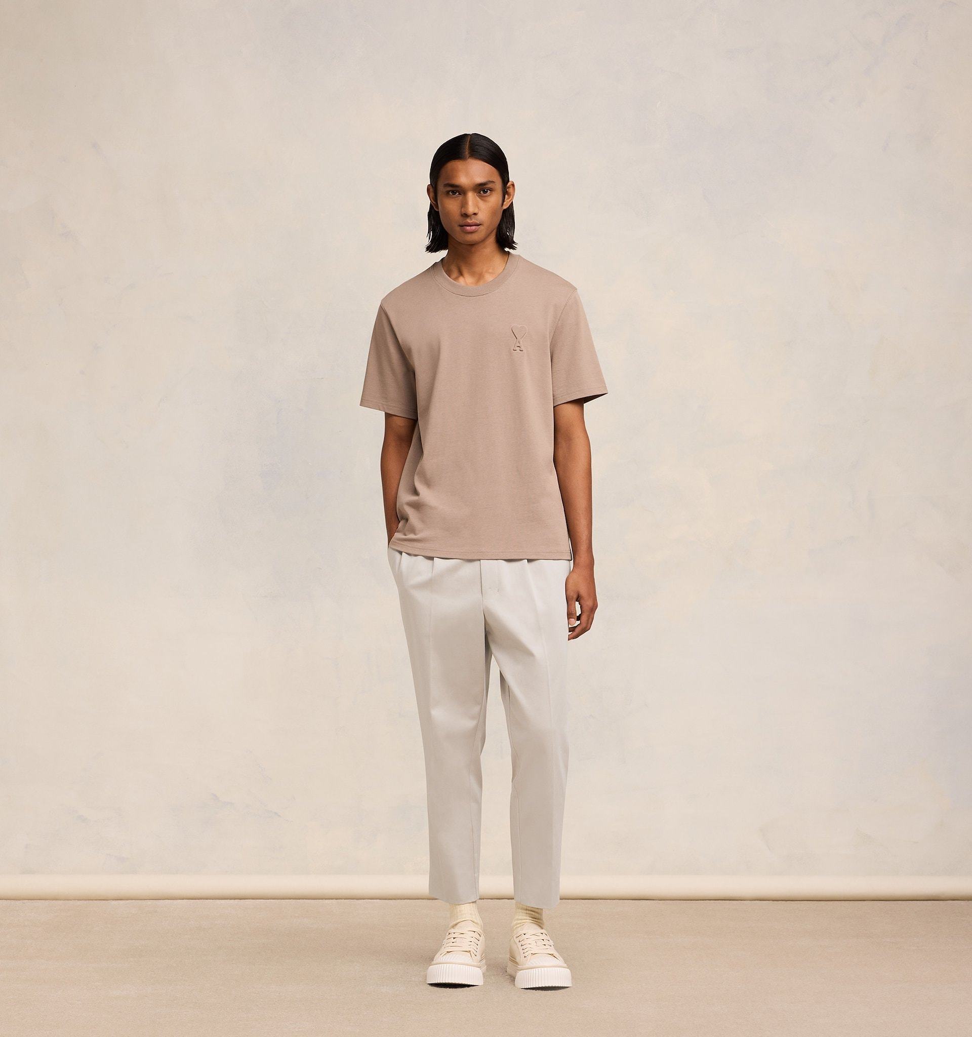 Shop Ami Alexandre Mattiussi Ami Elastic Waist Straight Leg Trousers In Nude