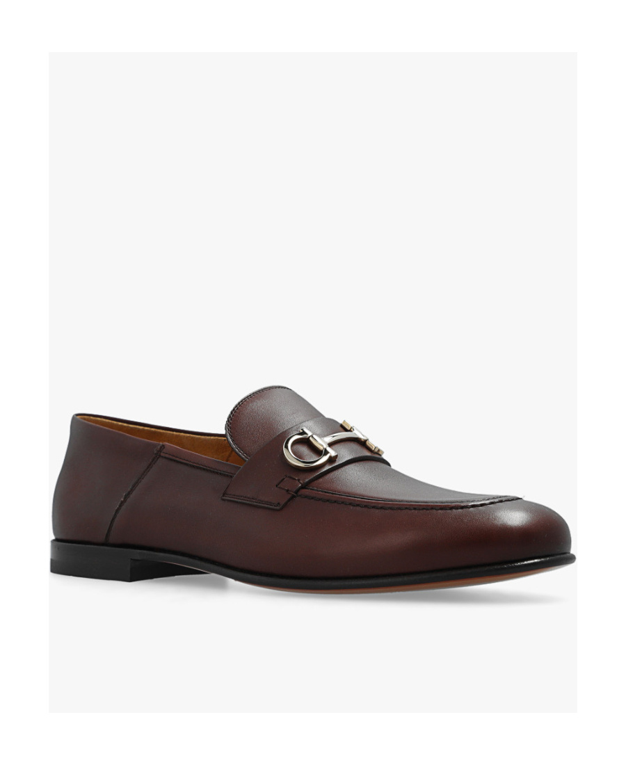 Ferragamo Block Heel Leather Loafers With Metal Detail In Black