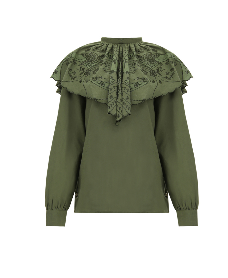 Etro Ruched Floral-embroidery Blouse In Green