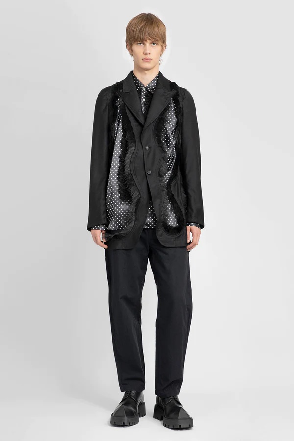 Comme Des Garçons Faux Fur-embellished Single-breasted Blazer In Black
