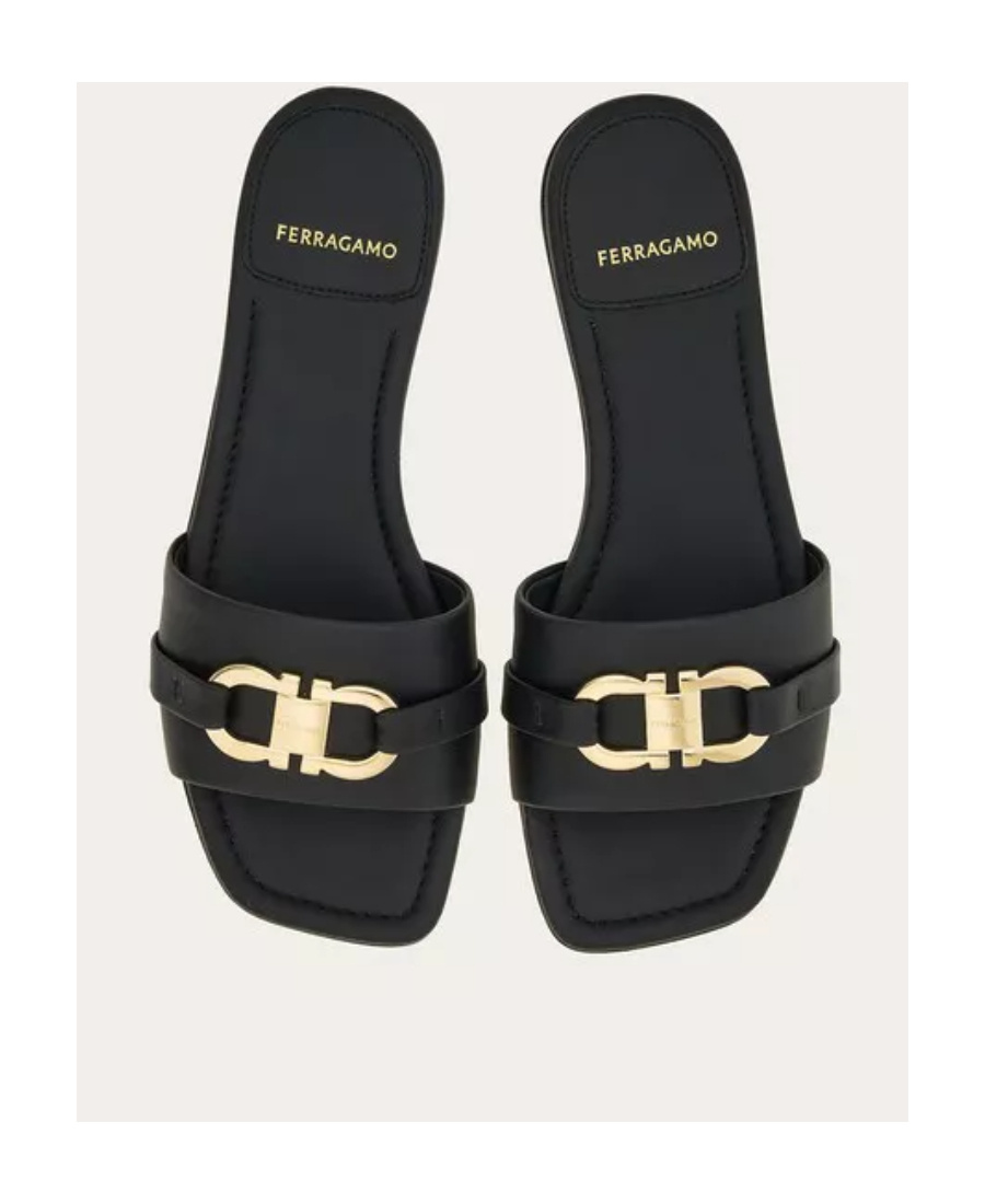 Shop Ferragamo Salvatore  Logo Plaque Flat Sandals In Black