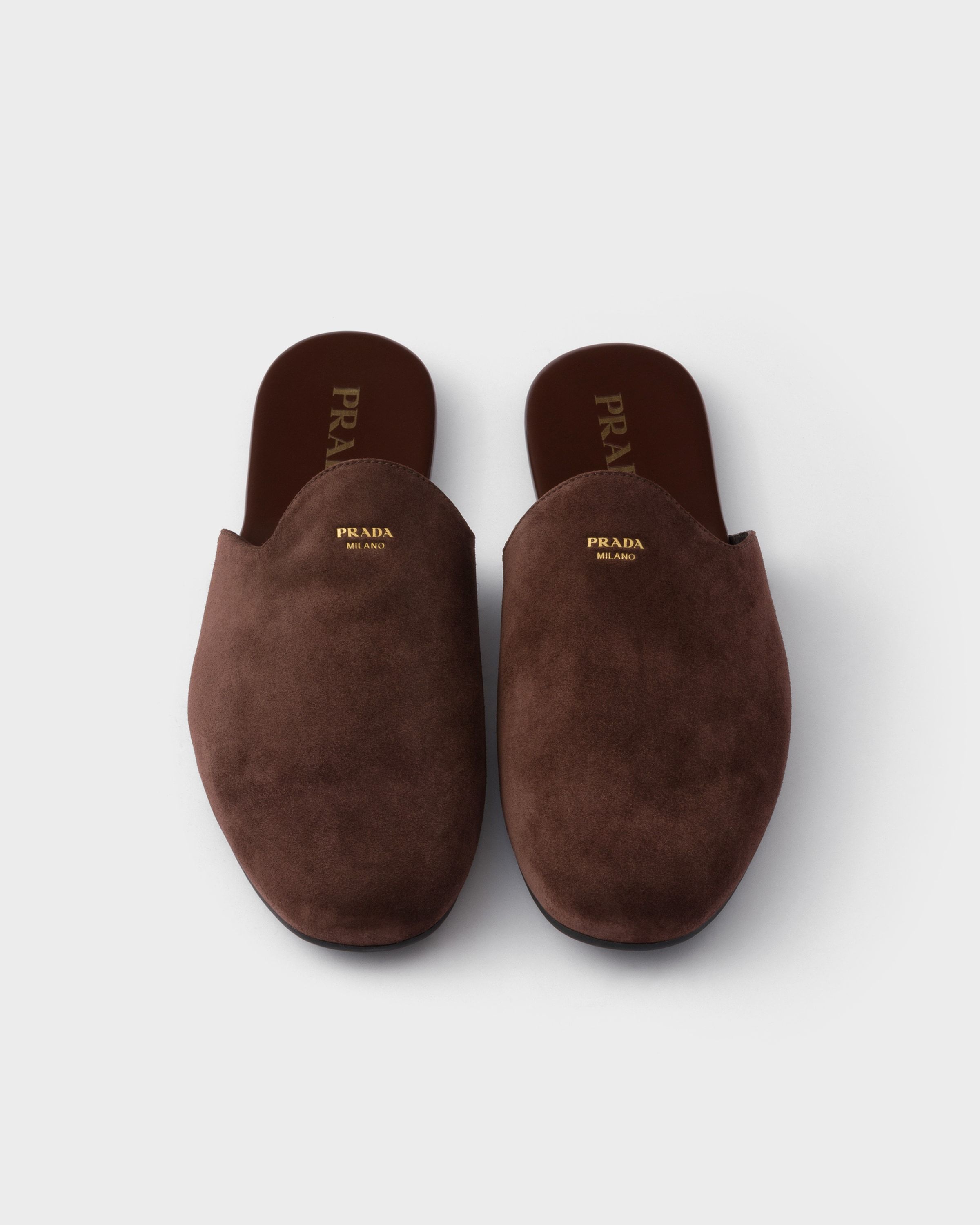 Prada Slip-on Suede Slippers In Brown
