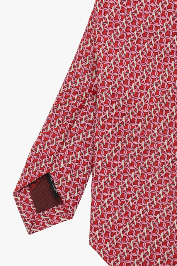 Ferragamo Gancini Print Silk Tie In Red