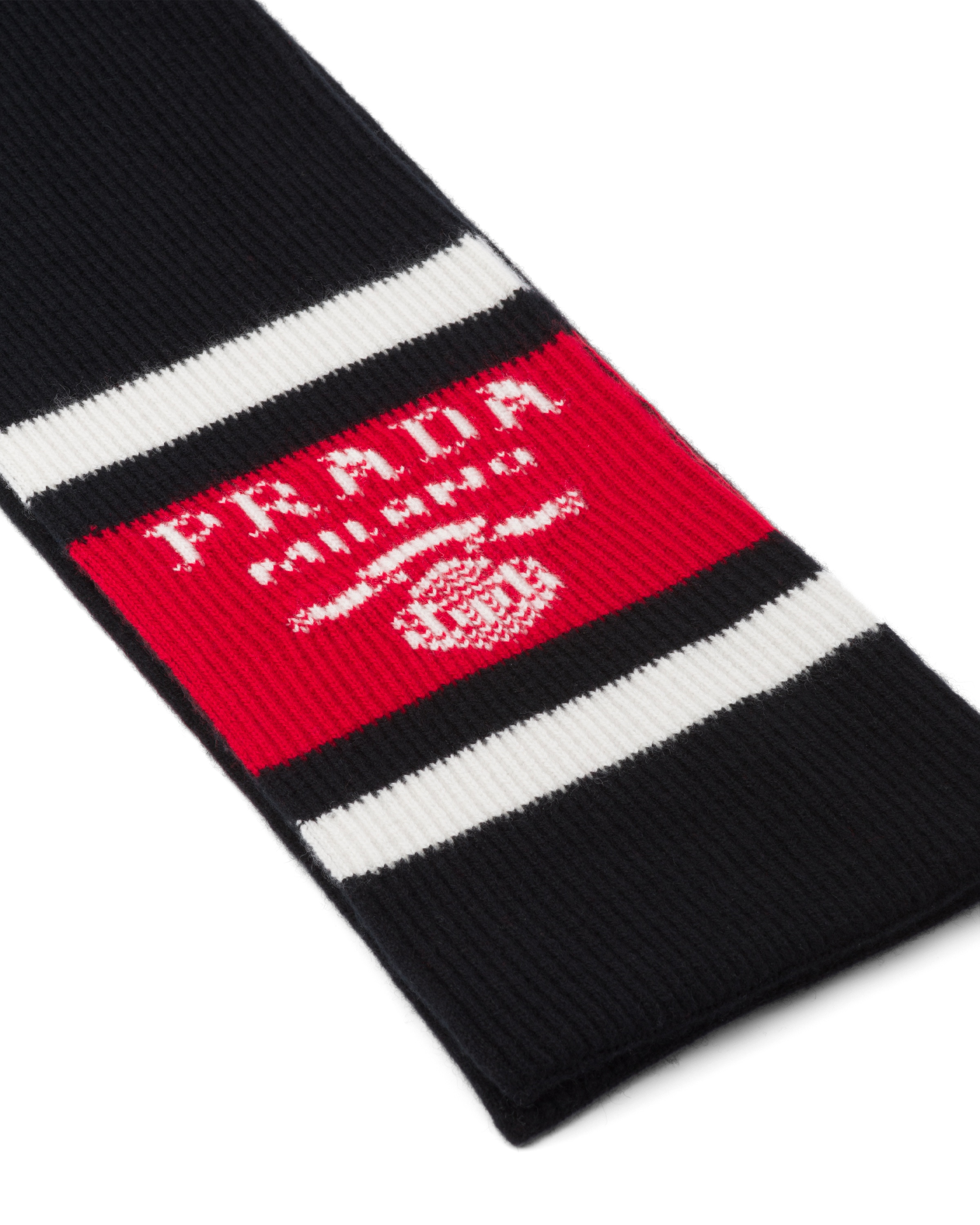 Prada Logo Jacquard Cashmere Scarf In Black