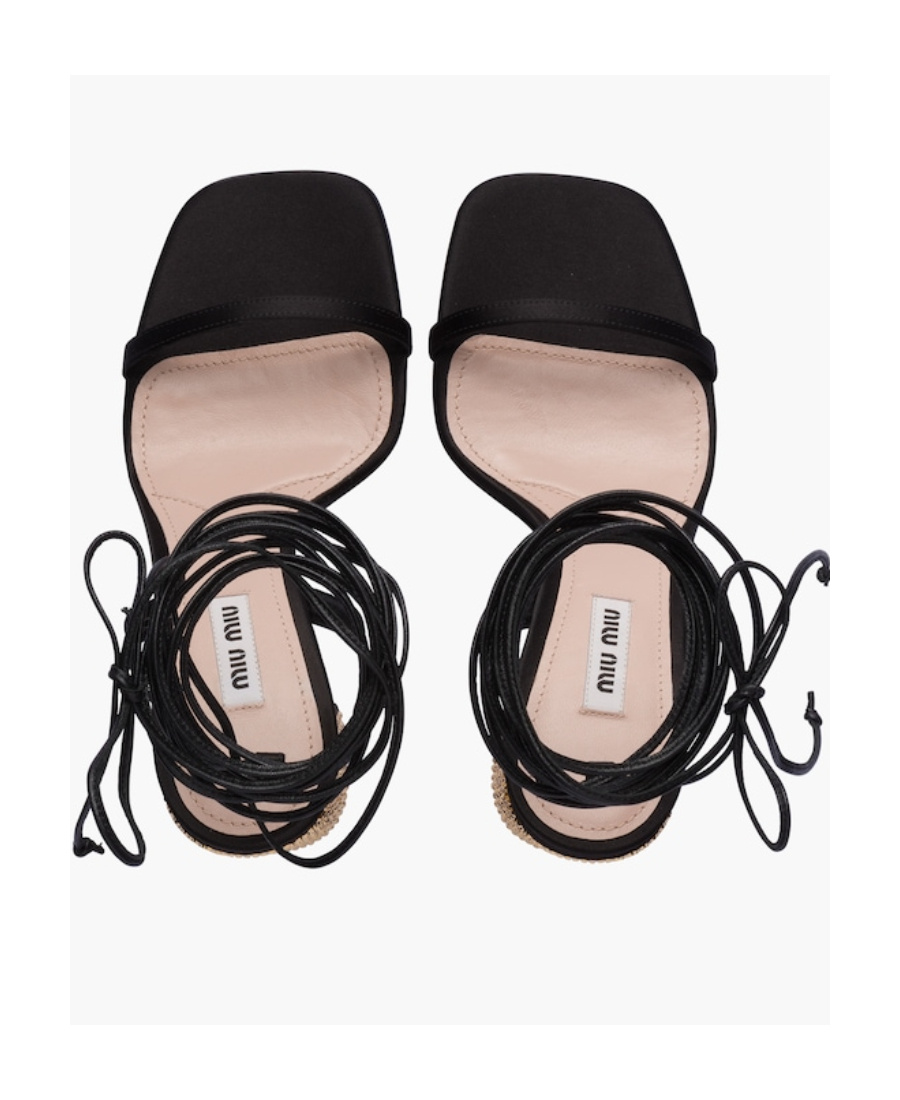 Miu Miu Black Ankle Tie-fastening Sandals In Black