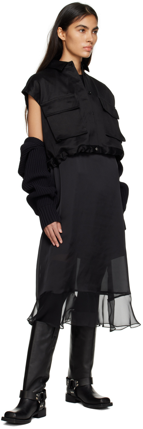 Shop Sacai Twill And Rib Knitted Shirts In Black