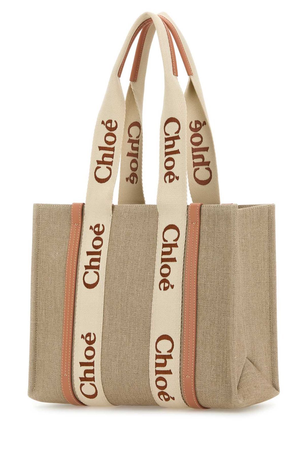 Chloé Chloe Women Multicolor Linen Medium Woody Shopping Bag In Multi