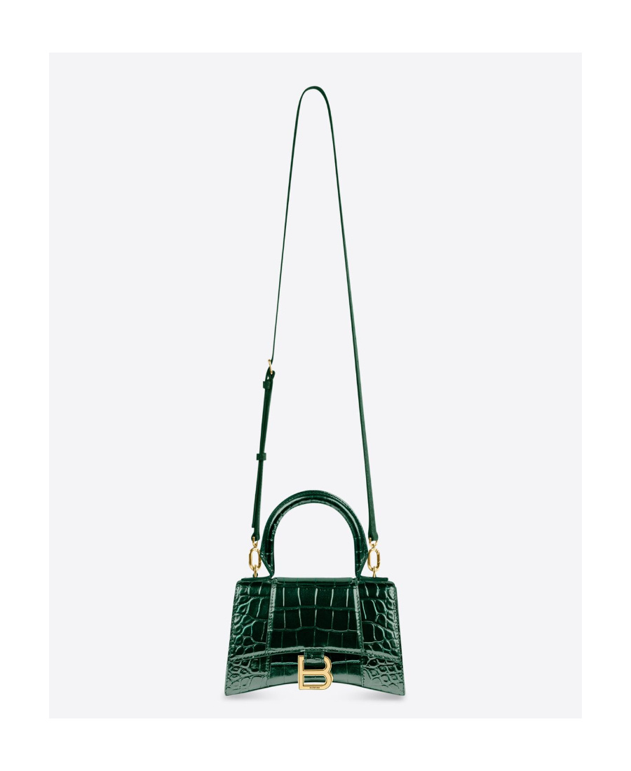Balenciaga Borsetta Hourglass Xs Con Lavorazione Coccodrillo Da Donna In Verde In Green