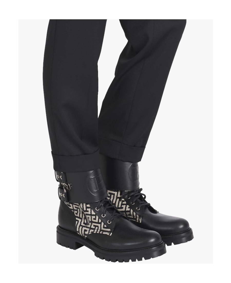 Balmain Bicolor Smooth And Monogram Jacquard Phil Ranger Ankle Boots In Black