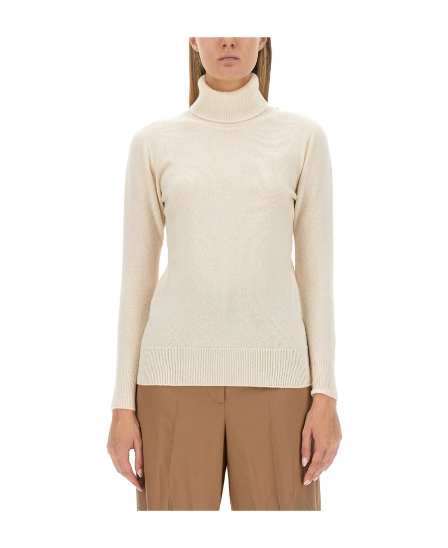 Shop Fabiana Filippi Long Sleeved Turtleneck Knitted Jumper In Nude
