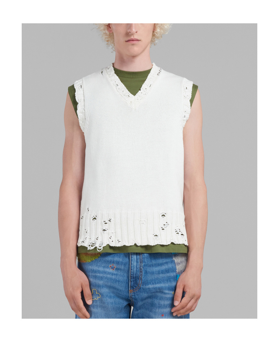 Marni Distressed-finish Knitted Vest In White