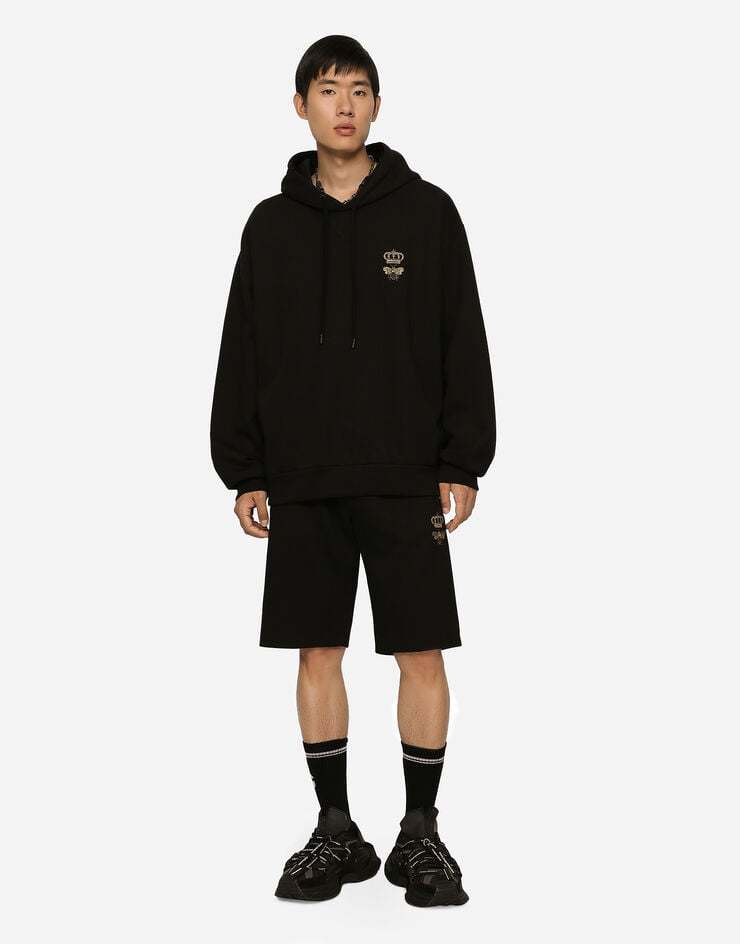 Dolce & Gabbana Drawstring-waist Cotton-blend Track Shorts In Black