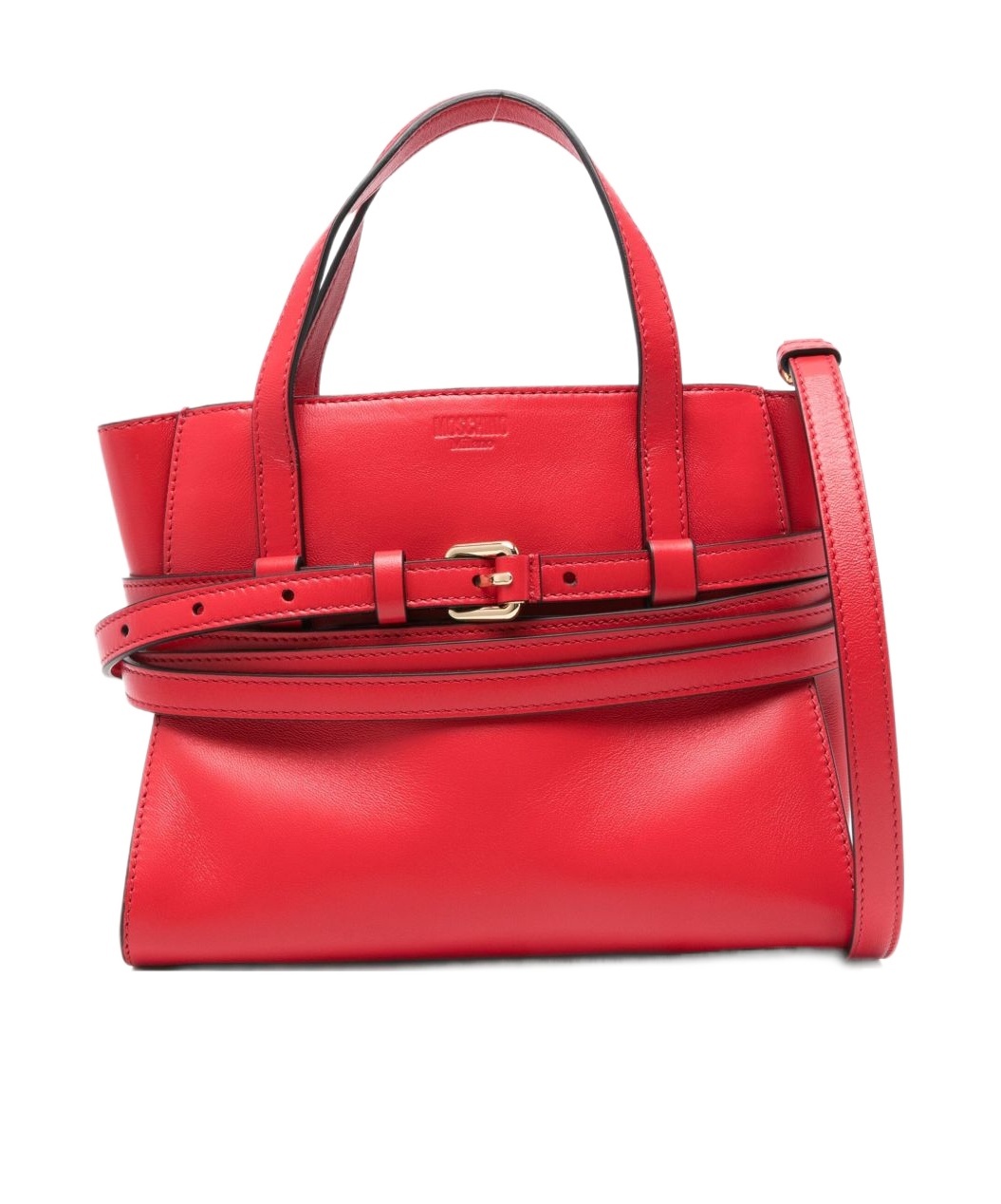 Moschino Double Belt Shoulder Bag With Top Handles In Red