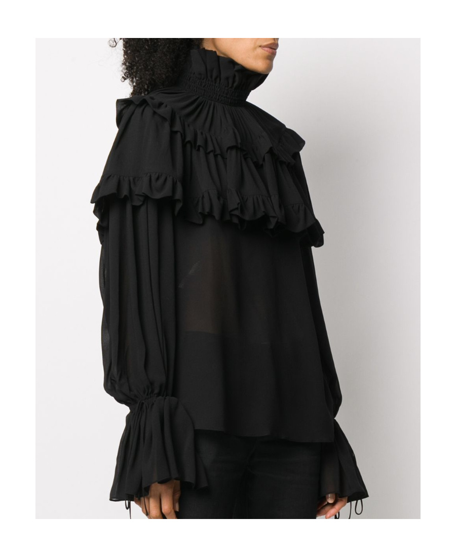 Saint Laurent Tiered Ruffle Blouse In Black