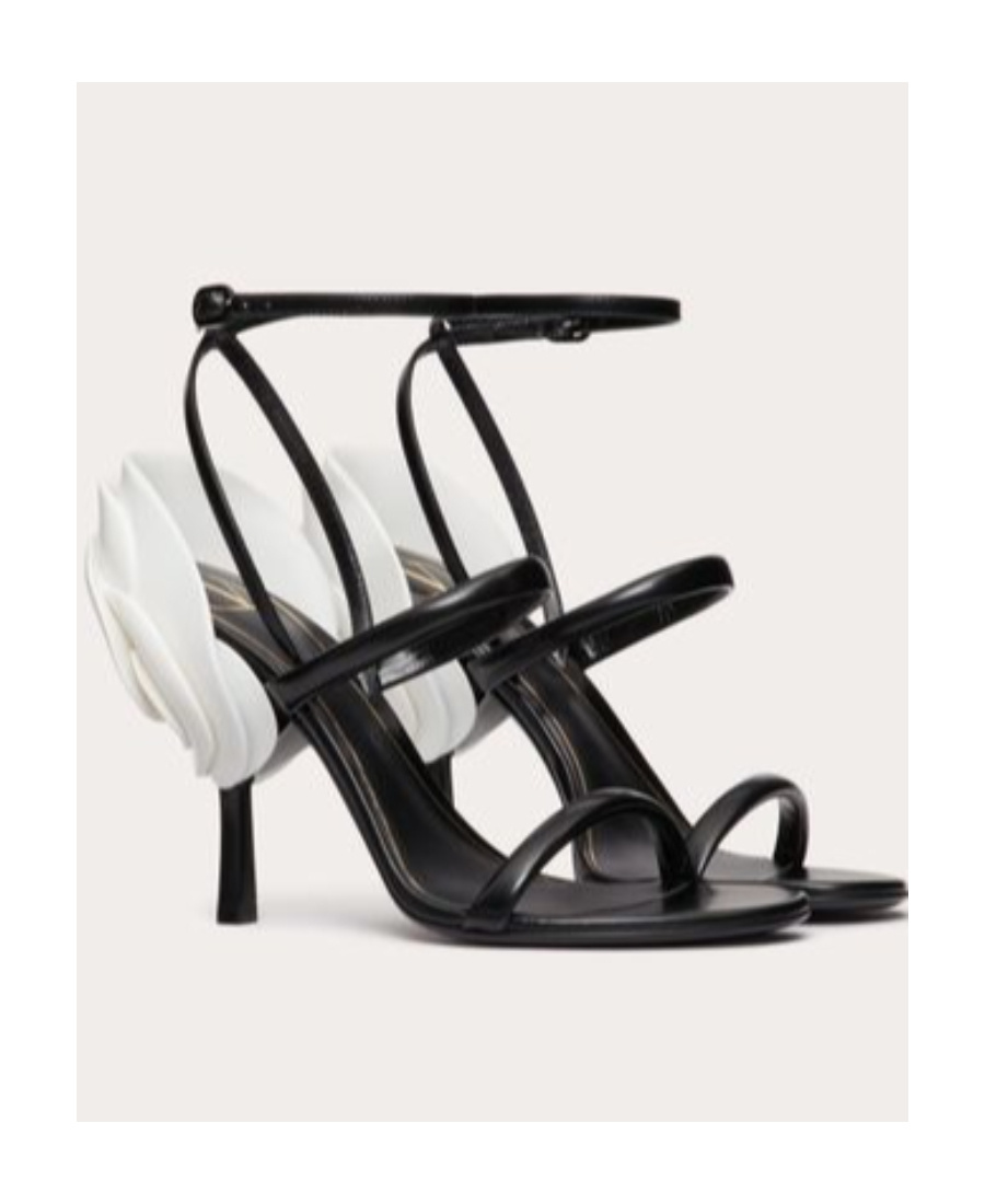 Valentino Archive Roserouche 100 Leather Sandals In Black