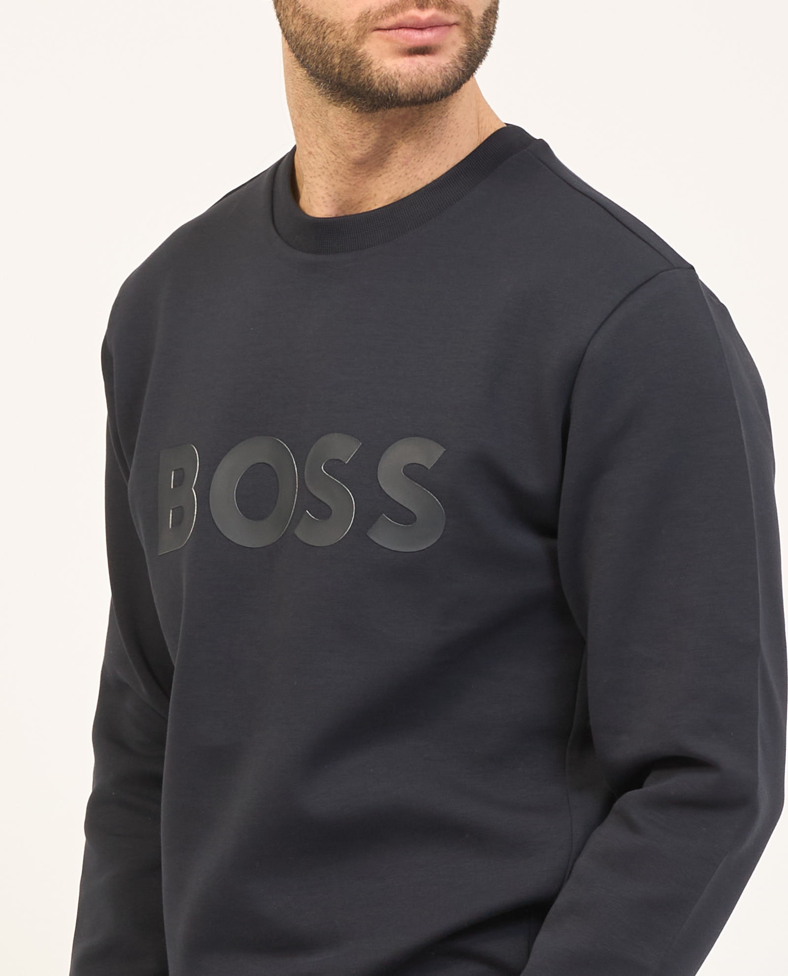 Hugo Boss Stretch-cotton Sweatshirt With Sandwich Logo In Black