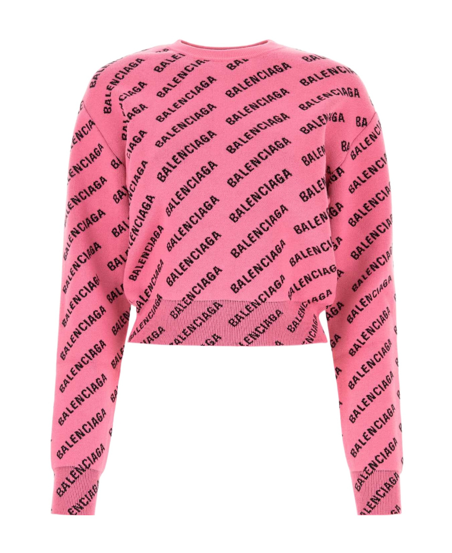 Balenciaga All-over Logo Cropped Sweater In Pink