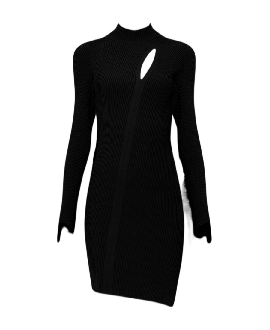 Versace Ribbed-knit Slashed Minidress In Black