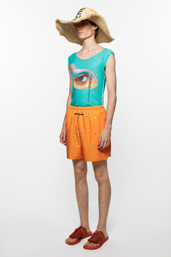 Acne Studios Stud-print Ripstop Swim Shorts In Orange