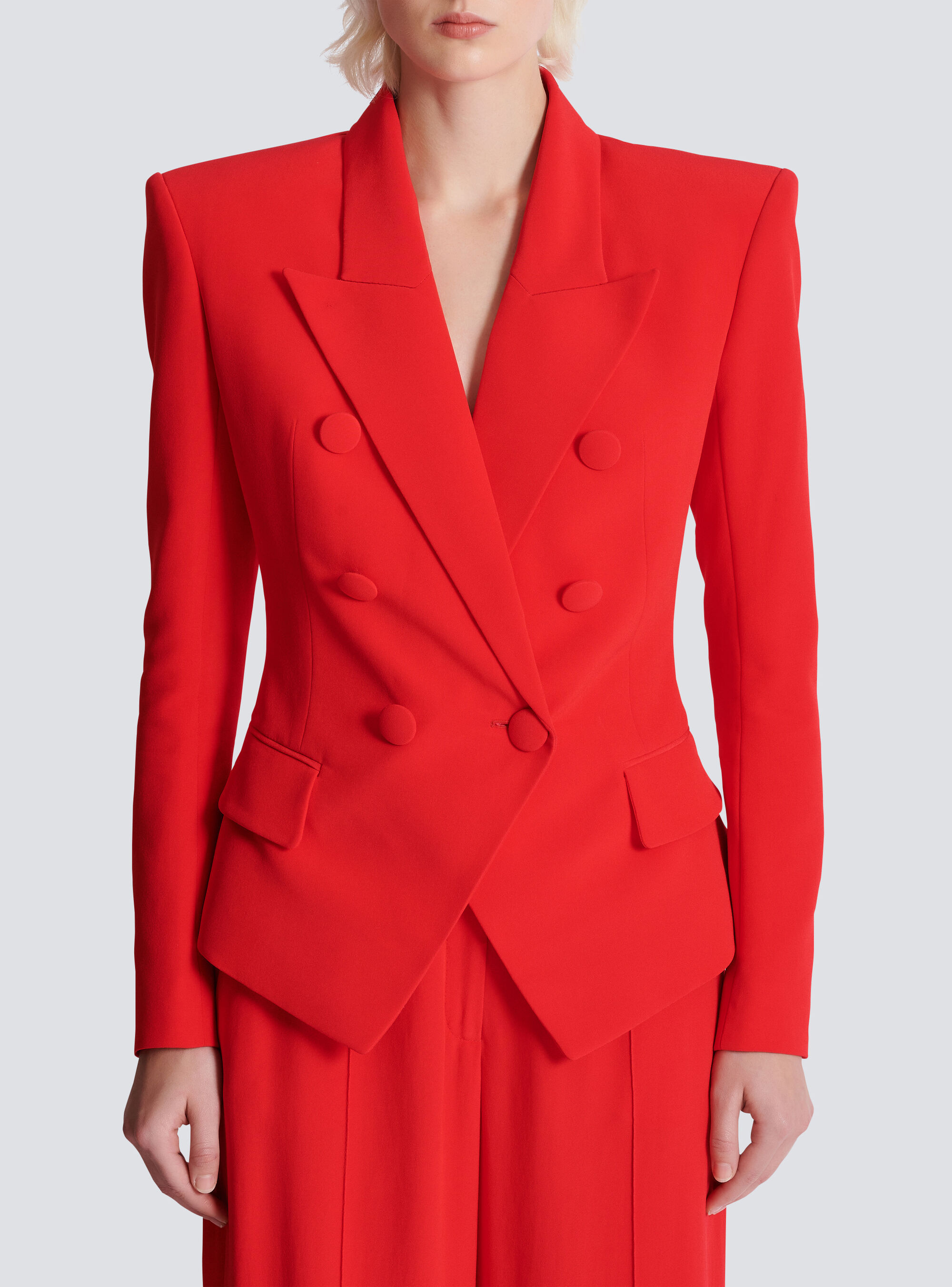 Balmain Lapels Double-breasted Blazer Peak In Red