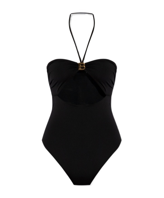 Balmain Logo-plaque Halterneck One-piece In Black
