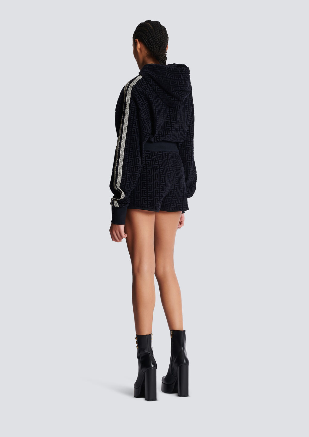 BALMAIN MONOGRAMMED VELVET SHORTS