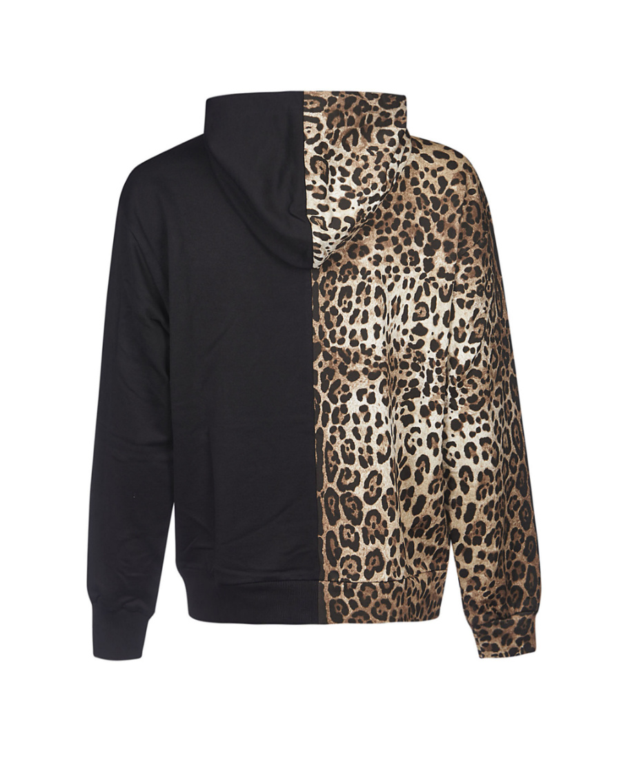 Dolce & Gabbana Leopard-print Spliced Dg Logo Hoodie In Black