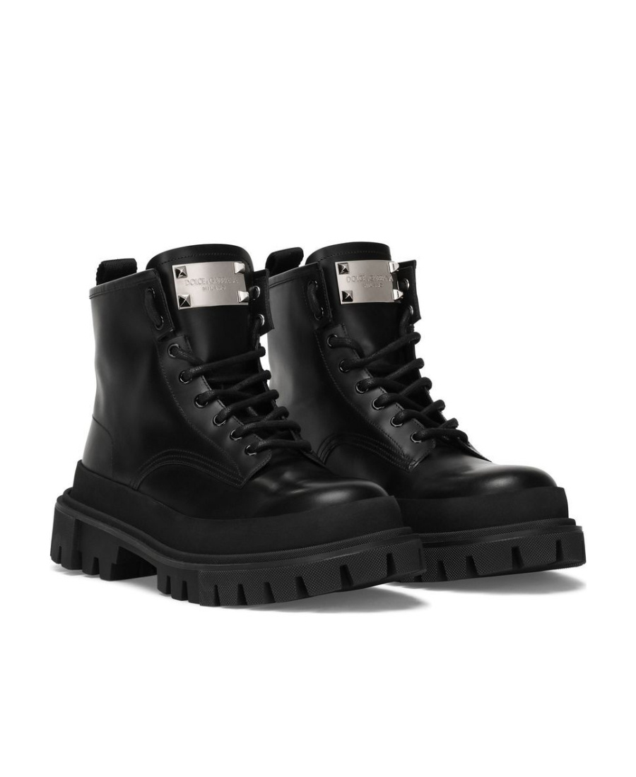 Dolce & Gabbana Lace-up Leather Ankle Boots In Black