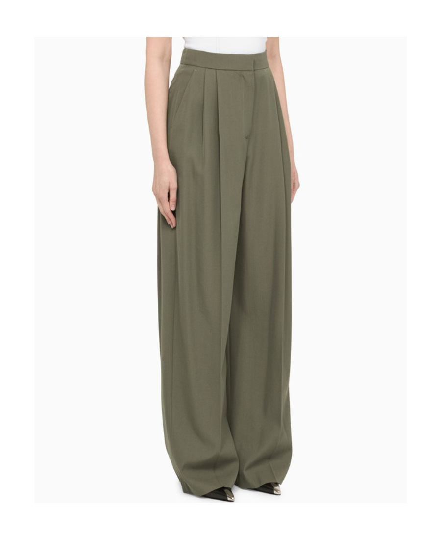 Alexander Mcqueen High Waist Wide Leg Trousers With Belt Loops In Green