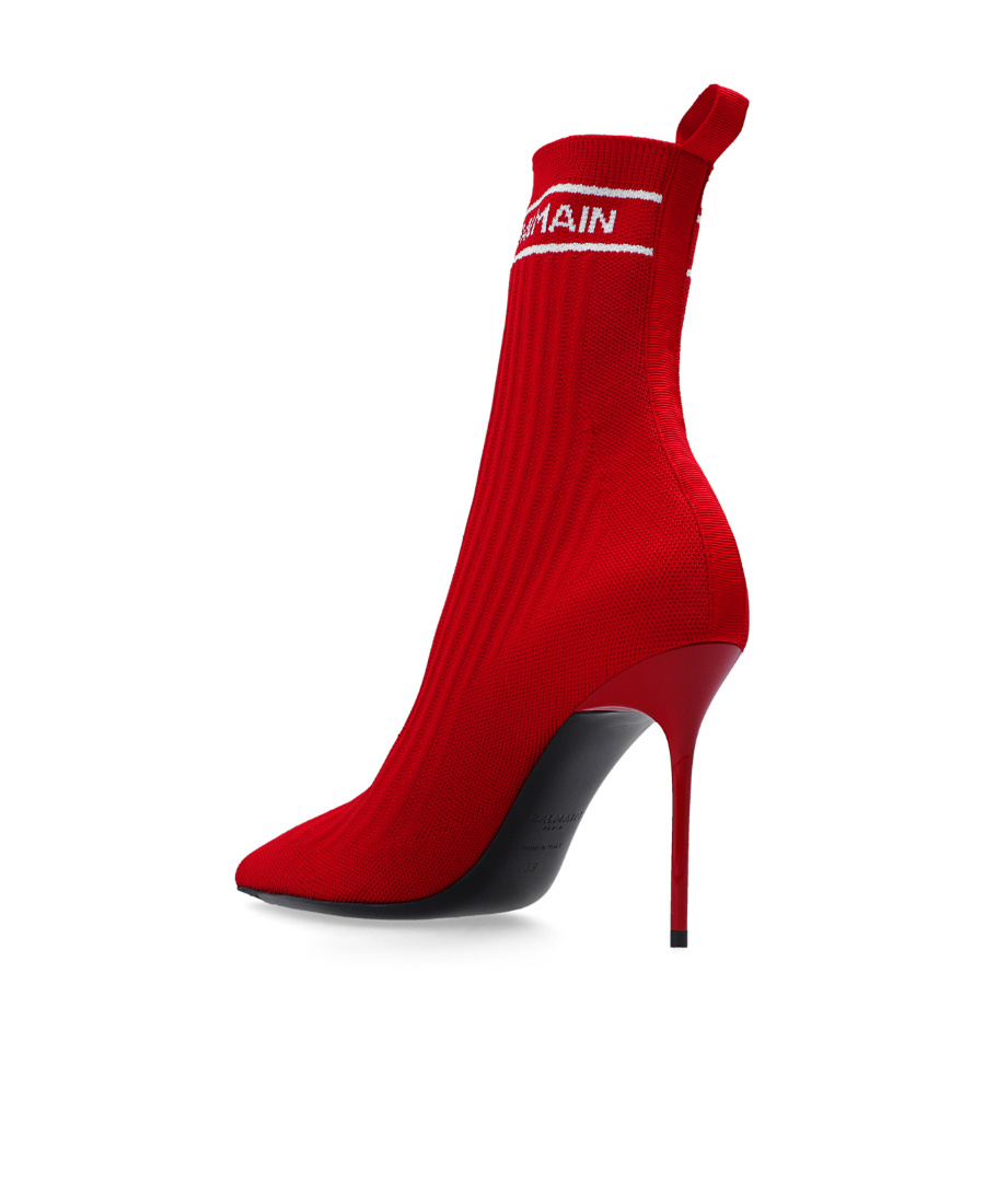 Balmain Red Stretch Knit Skye Ankle Boots In Red
