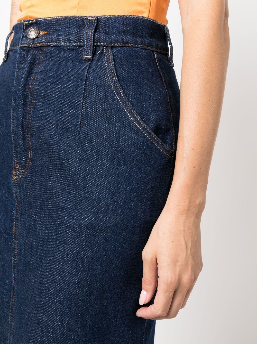 Magda Butrym High-waisted Denim Skirt With Pockets And Slit In Blue