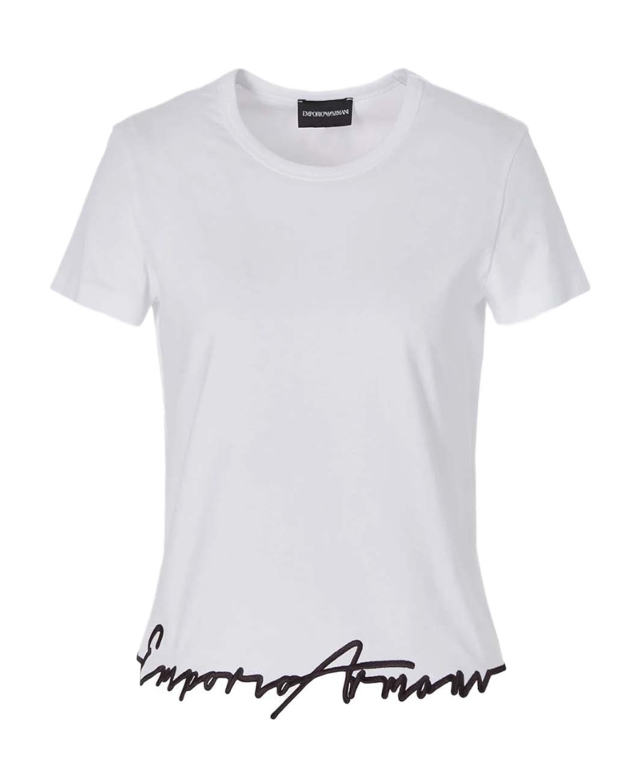 Shop Emporio Armani Logo-embroidered Cotton T-shirt In White